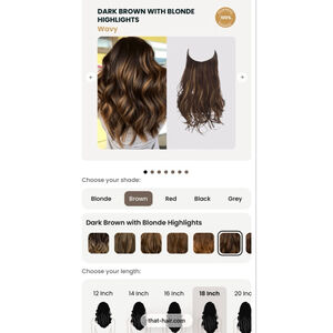 THAT HAIR Dark Brown Blonde Highlight Wavy Hair Halo Extension 18”